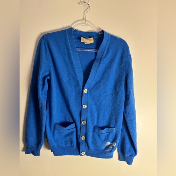Gucci Blue V-Neck Cardigan Cashmere Sweater - Picture 1 of 8
